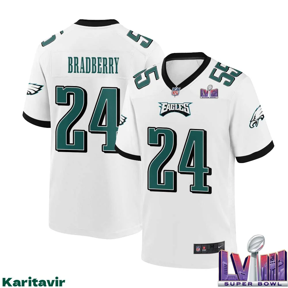 James Bradberry No 24 Men White Philadelphia Eagles Super Bowl LVIII Away Game Player Jersey 1