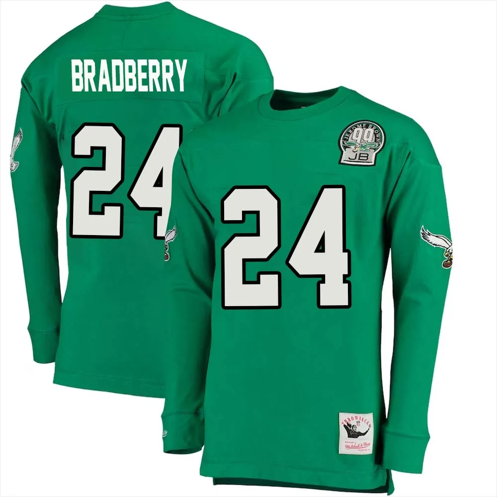 James Bradberry No 24 Mitchell Ness Kelly Long Sleeve Top Green Philadelphia Eagles Throwback Retired Player