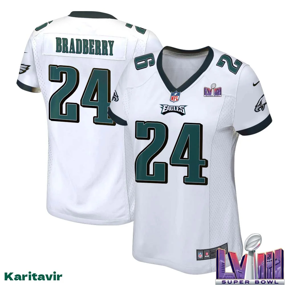 James Bradberry No 24 Women White Eagles Super Bowl LVIII Away Game Player Jersey
