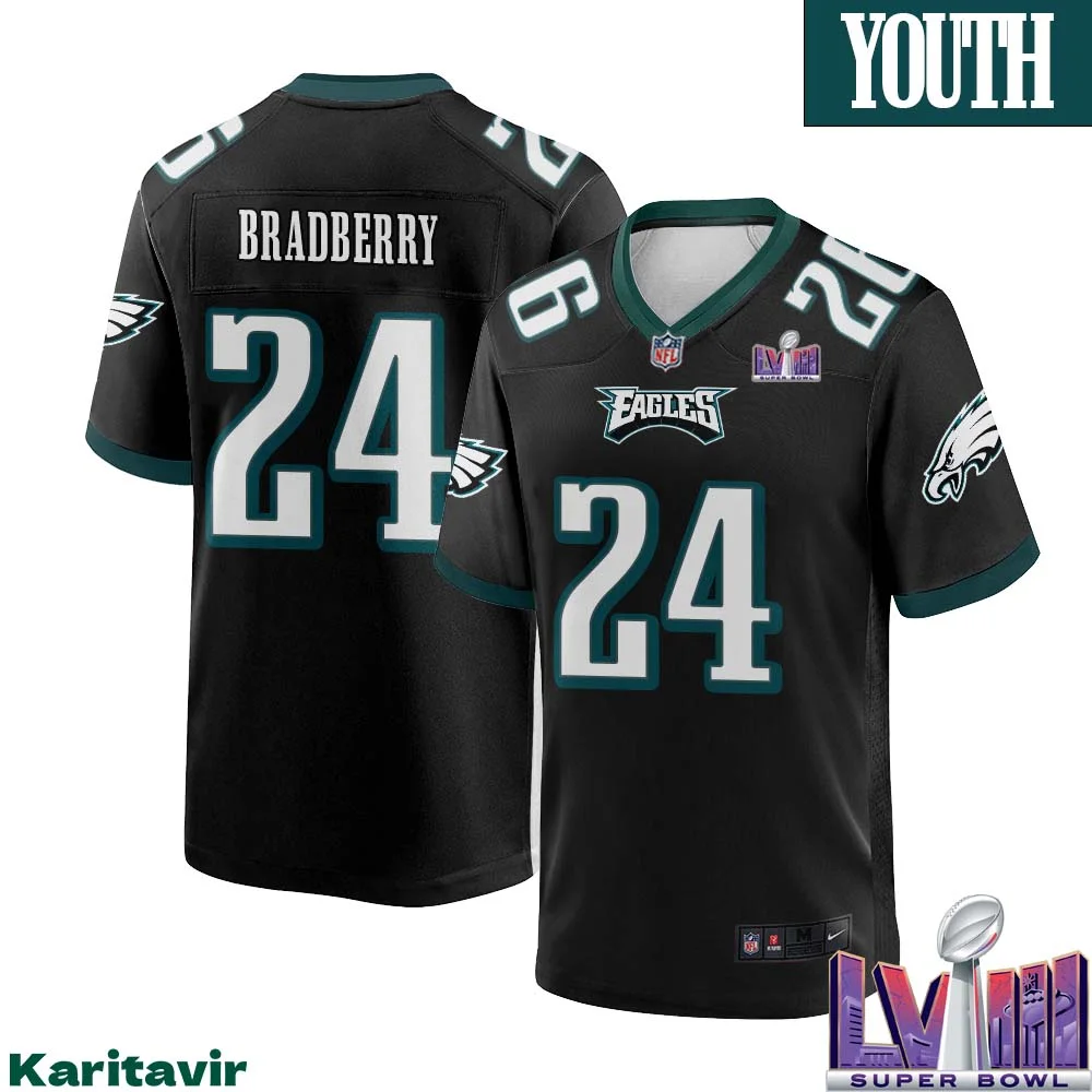 James Bradberry No 24 Youth Black Philadelphia Eagles Super Bowl LVIII Alternate Game Player Jersey 1
