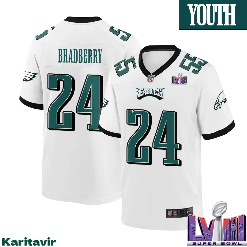 James Bradberry No 24 Youth White Philadelphia Eagles Super Bowl LVIII Away Game Player Jersey