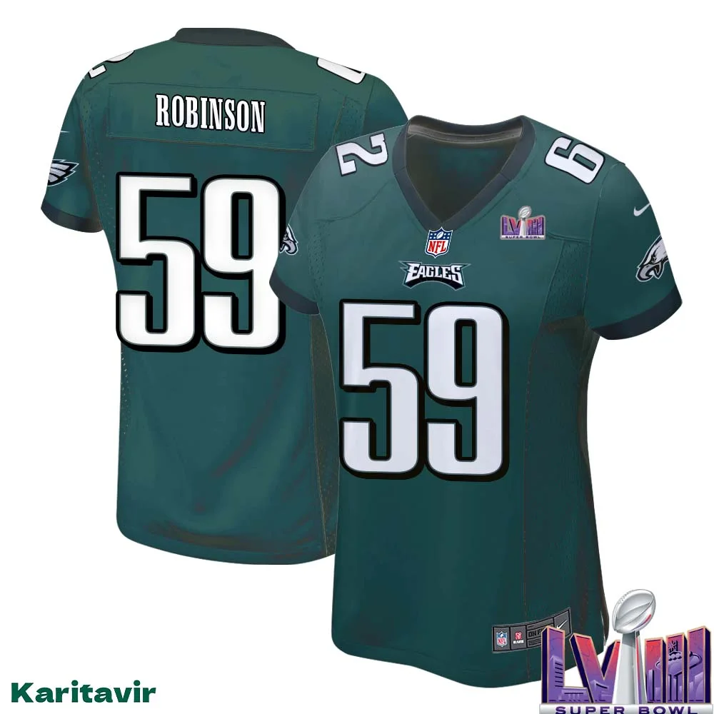 Janarius Robinson No 59 Women Midnight Green Philadelphia Eagles Super Bowl LVIII Home Game Player Jersey 1