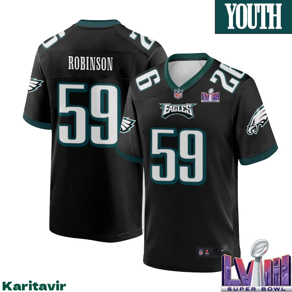 Janarius Robinson No 59 Youth Black Philadelphia Eagles Super Bowl LVIII Alternate Game Player Jersey
