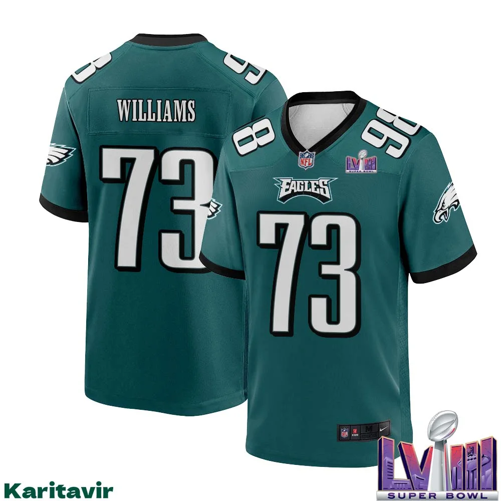 Jarrid Williams No 73 Men Midnight Green Philadelphia Eagles Super Bowl LVIII Home Game Player Jersey