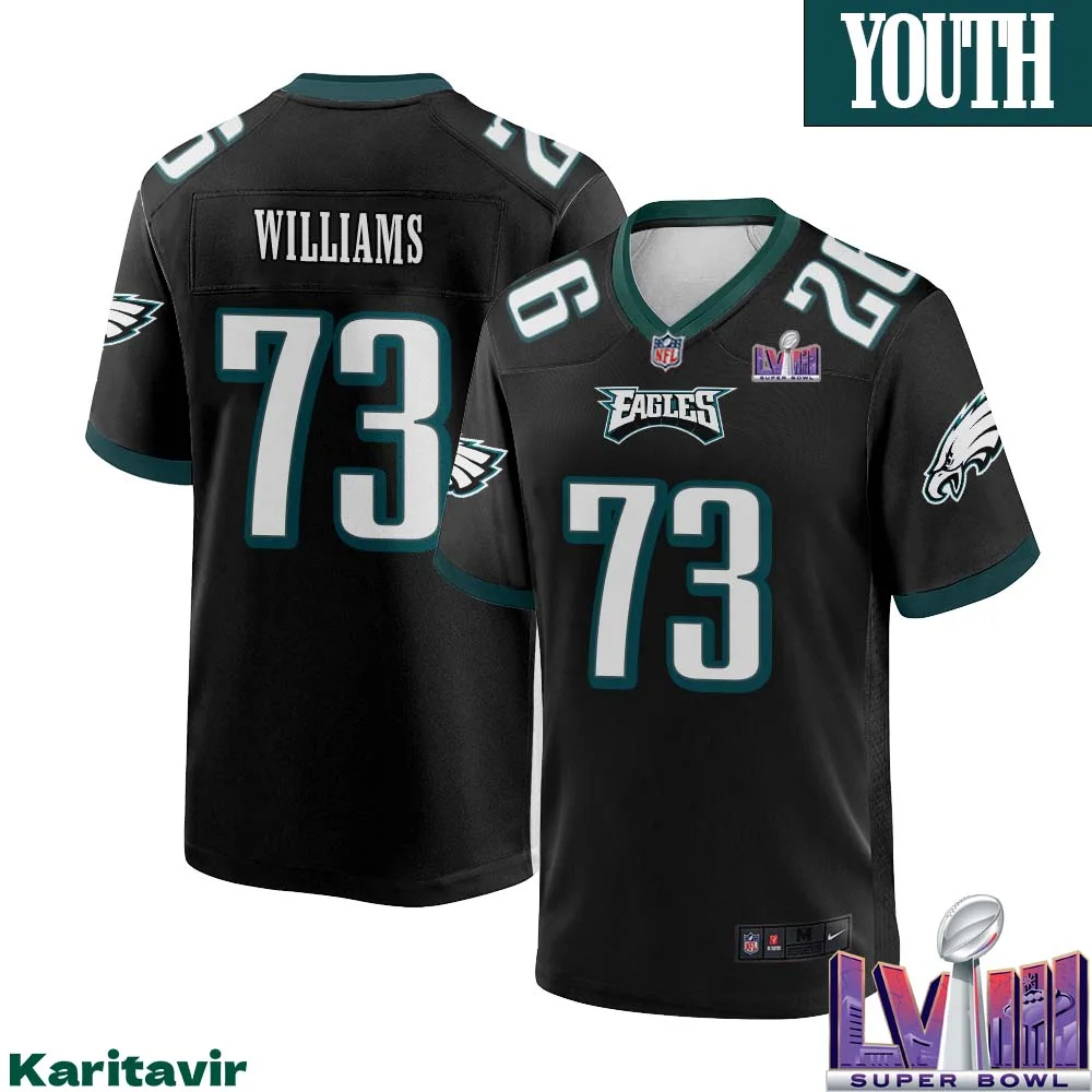 Jarrid Williams No 73 Youth Black Philadelphia Eagles Super Bowl LVIII Alternate Game Player Jersey