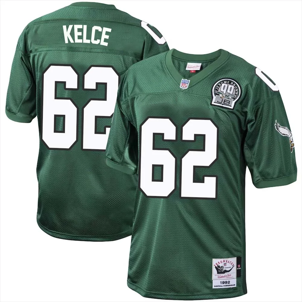 Jason Kelce No 62 Philadelphia Eagles Mitchell Ness Kelly Green 1992 Authentic Throwback Retired Player Jersey