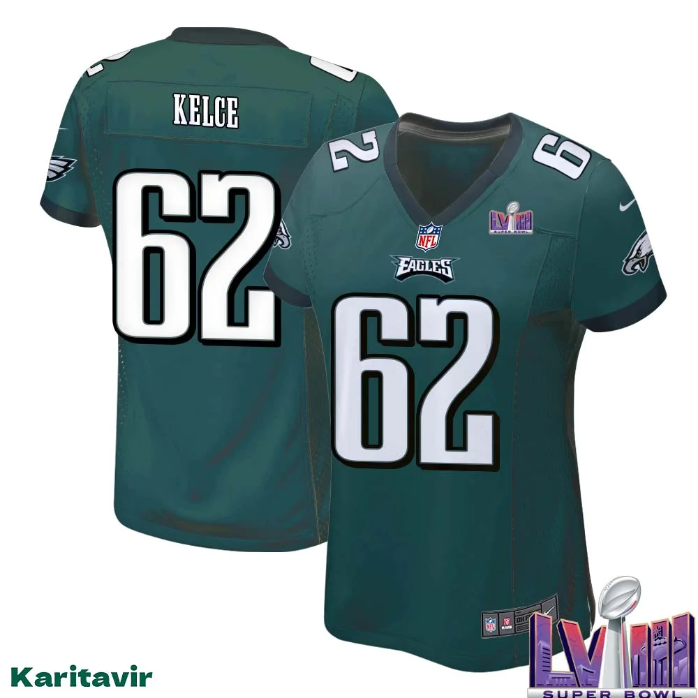 Jason Kelce No 62 Women Midnight Green Philadelphia Eagles Super Bowl LVIII Home Game Player Jersey 1