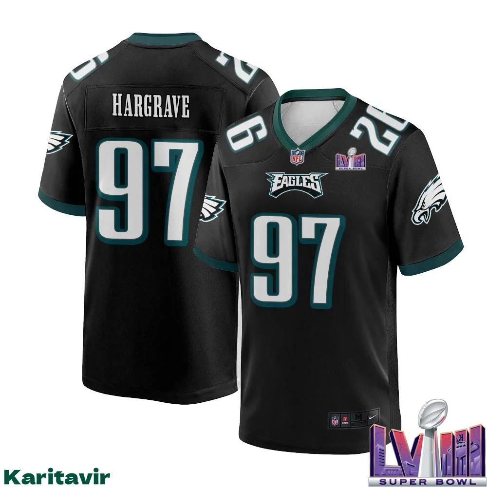 Javon Hargrave No 97 Men Black Philadelphia Eagles Super Bowl LVIII Alternate Game Player Jersey
