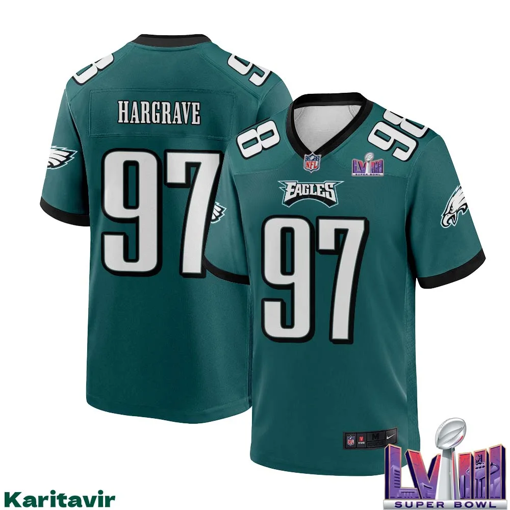Javon Hargrave No 97 Men Midnight Green Philadelphia Eagles Super Bowl LVIII Home Game Player Jersey