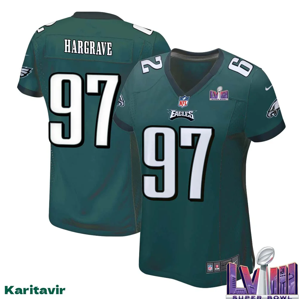 Javon Hargrave No 97 Women Midnight Green Philadelphia Eagles Super Bowl LVIII Home Game Player Jersey