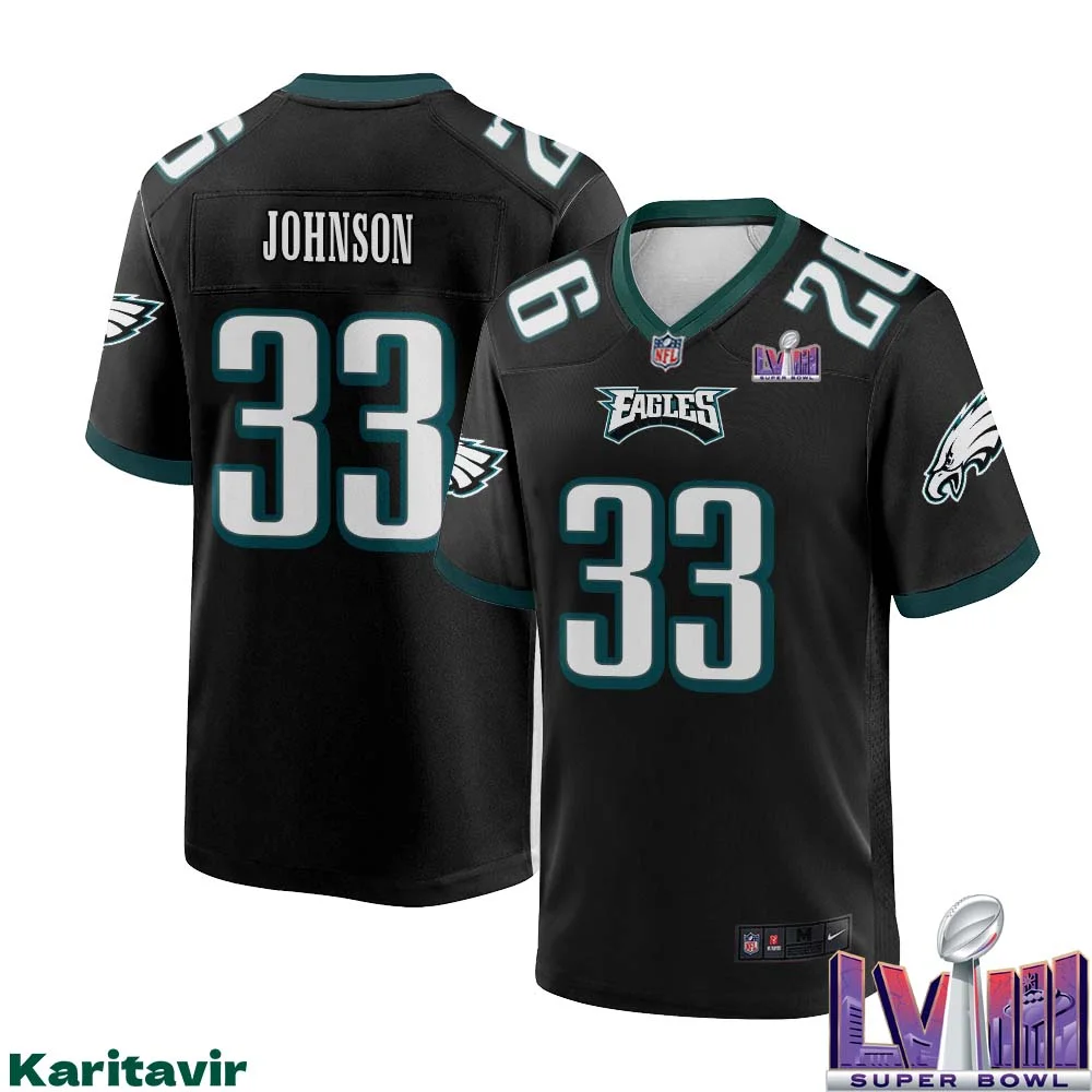 Jaylon Johnson No 33 Men Black Philadelphia Eagles Super Bowl LVIII Alternate Game Player Jersey