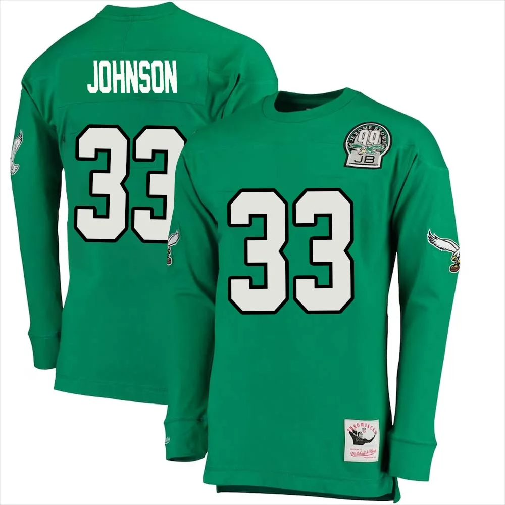 Jaylon Johnsonno 33 Mitchell Ness Kelly Long Sleeve Top Green Philadelphia Eagles Throwback Retired Player