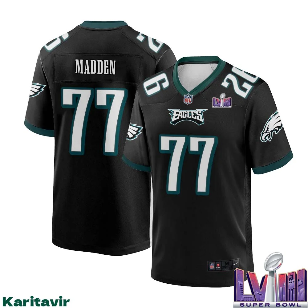 John Madden Eagles No 77 Men Black Philadelphia Eagles Super Bowl LVIII Alternate Game Player Jersey 1