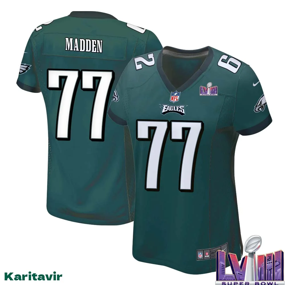 John Madden Eagles No 77 Women Midnight Green Philadelphia Eagles Super Bowl LVIII Home Game Player Jersey