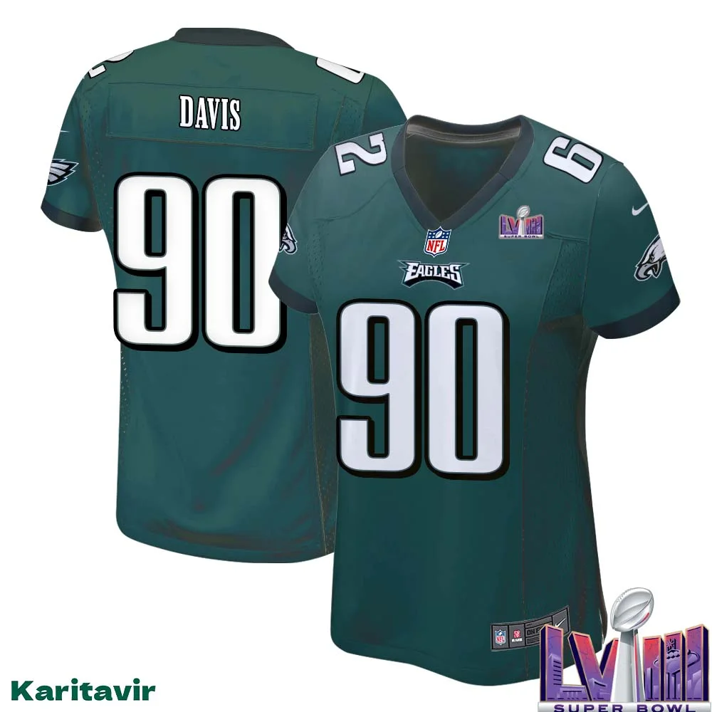 Jordan Davis No 90 Women Midnight Green Philadelphia Eagles Super Bowl LVIII Home Game Player Jersey