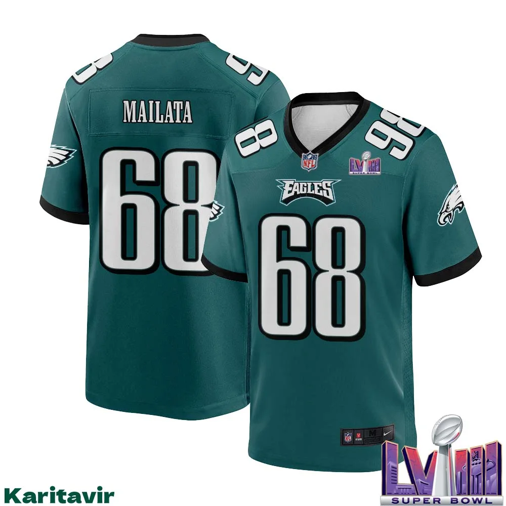 Jordan Mailata No 68 Men Midnight Green Philadelphia Eagles Super Bowl LVIII Home Game Player Jersey