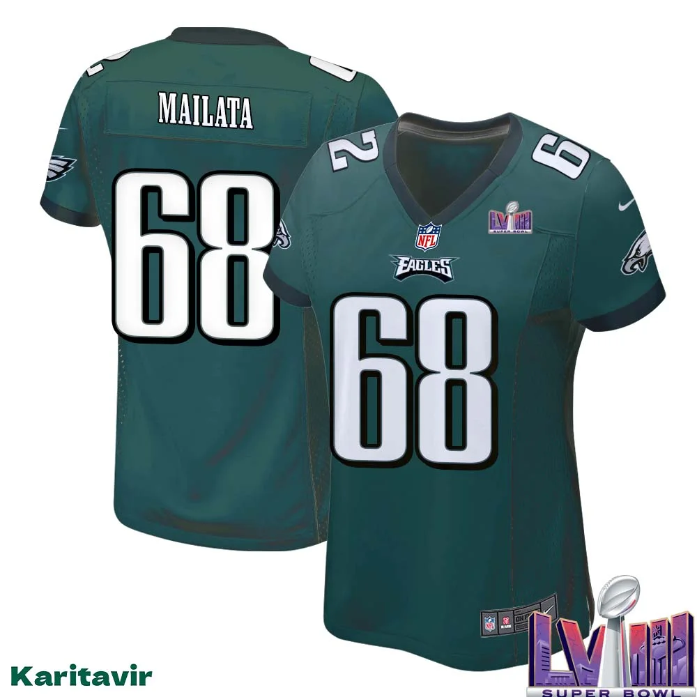 Jordan Mailata No 68 Women Midnight Green Philadelphia Eagles Super Bowl LVIII Home Game Player Jersey