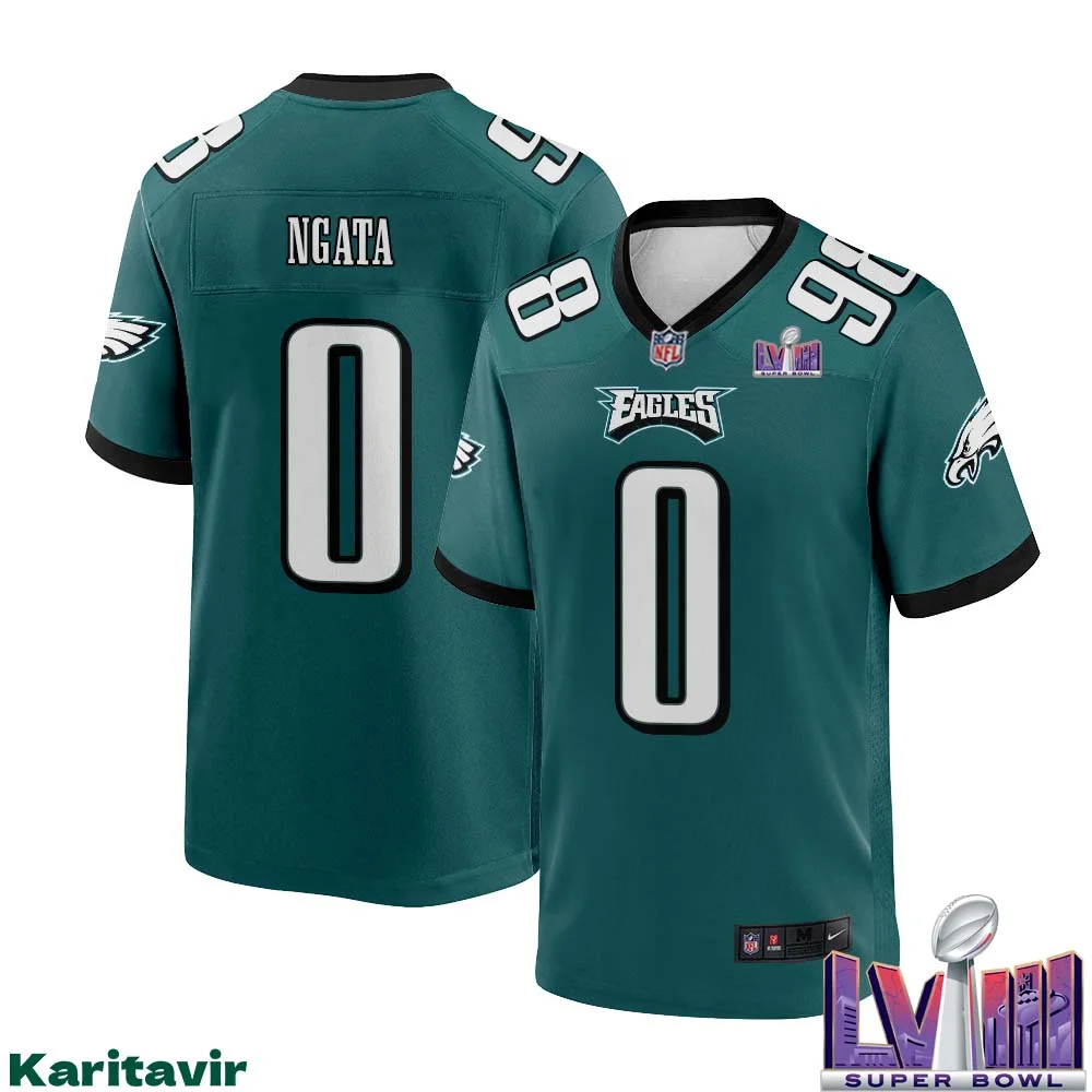 Joseph Ngata No 0 Men Midnight Green Philadelphia Eagles Super Bowl LVIII Home Game Player Jersey 1