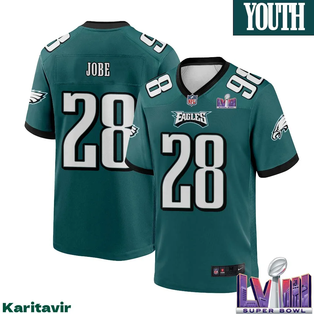 Josh Jobe No 28 Youth Midnight Green Philadelphia Eagles Super Bowl LVIII Home Game Player Jersey 1