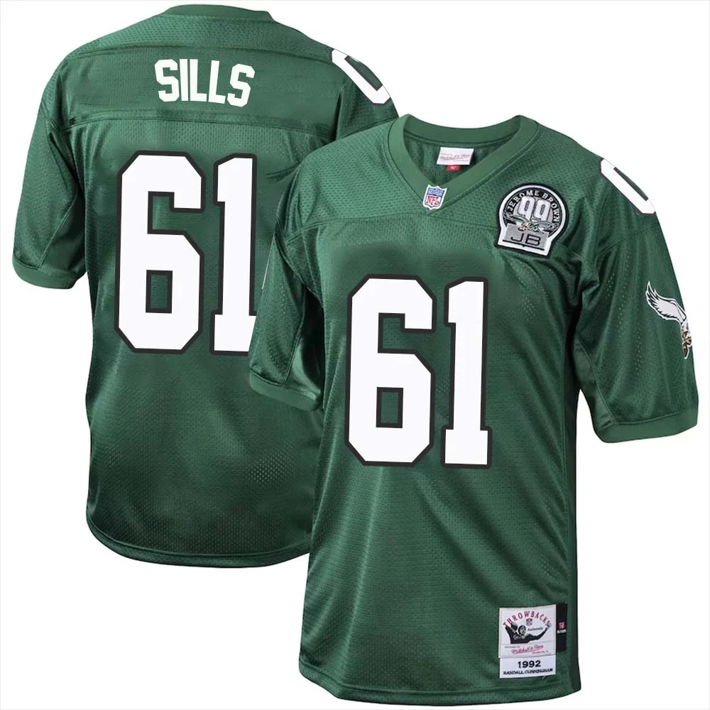 Josh Sills No 61 Philadelphia Eagles Mitchell Ness Kelly Green 1992 Authentic Throwback Retired Player Jersey