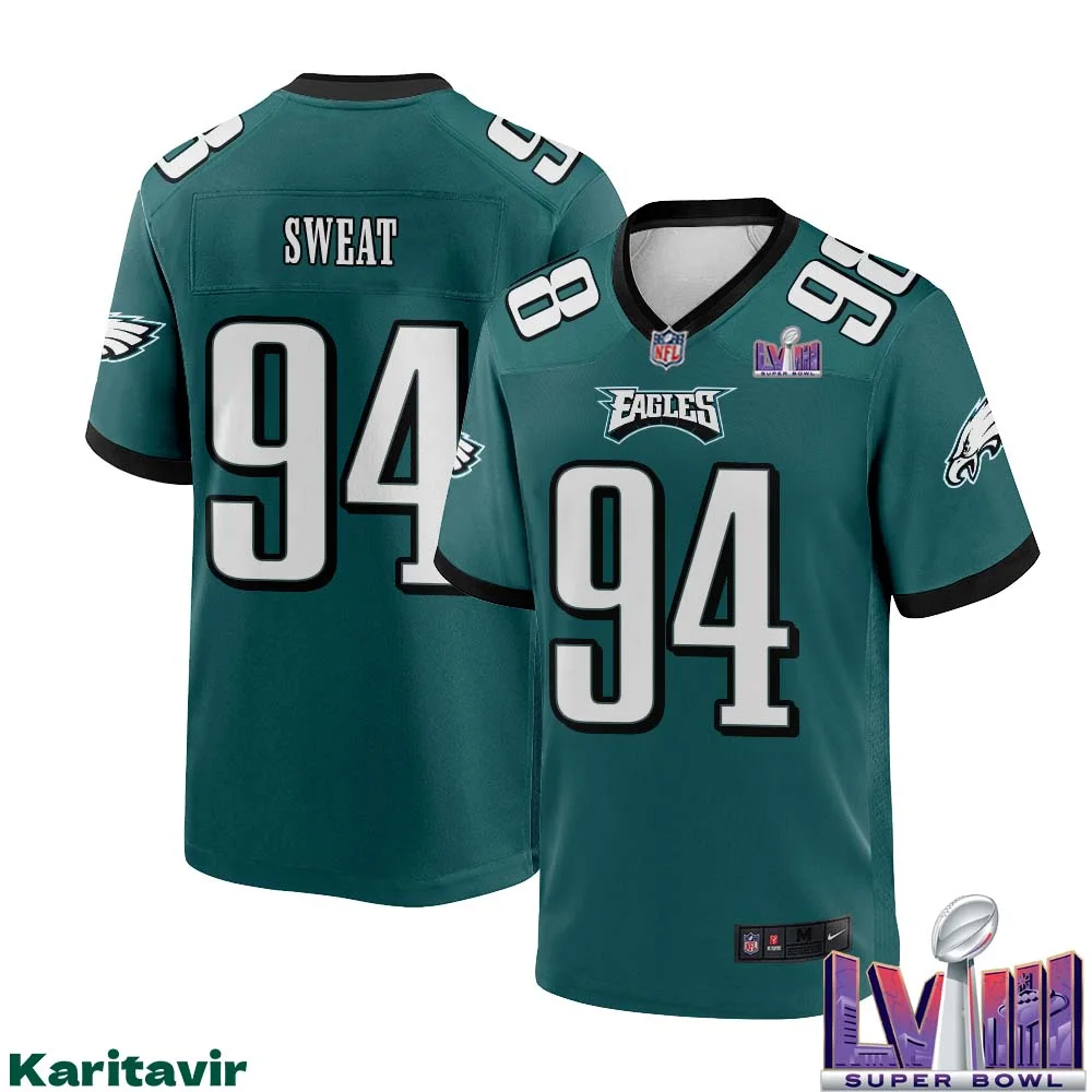Josh Sweat No 94 Men Midnight Green Philadelphia Eagles Super Bowl LVIII Home Game Player Jersey 1