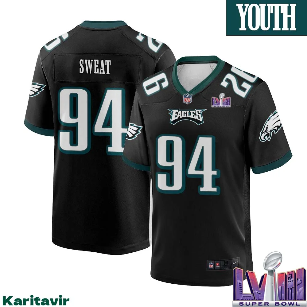Josh Sweat No 94 Youth Black Philadelphia Eagles Super Bowl LVIII Alternate Game Player Jersey 1