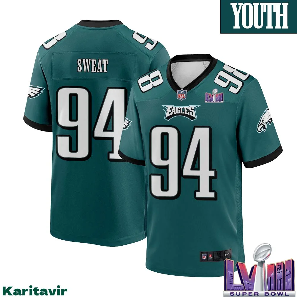 Josh Sweat No 94 Youth Midnight Green Philadelphia Eagles Super Bowl LVIII Home Game Player Jersey