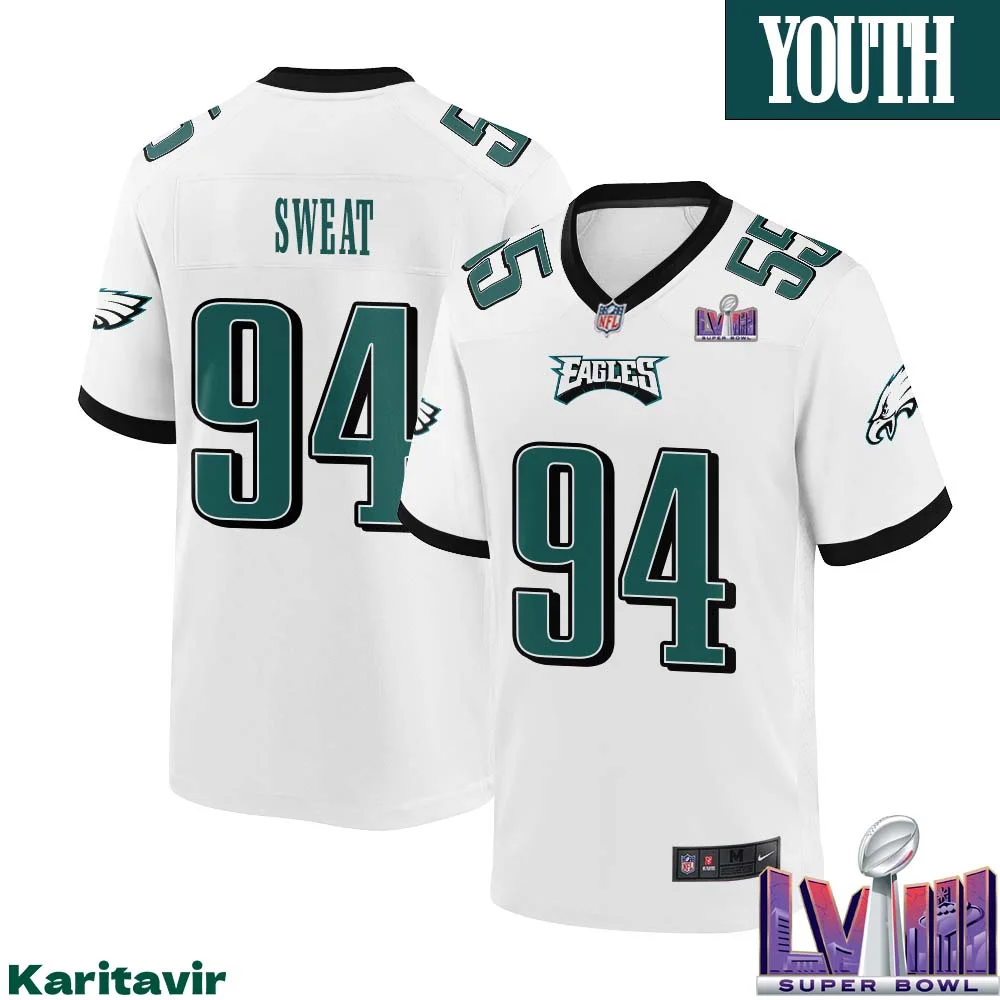 Josh Sweat No 94 Youth White Philadelphia Eagles Super Bowl LVIII Away Game Player Jersey