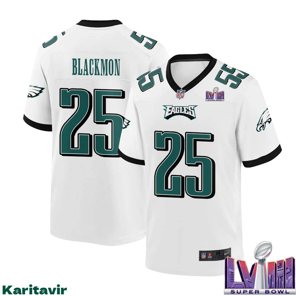 Julian Blackmon No 25 Men White Philadelphia Eagles Super Bowl LVIII Away Game Player Jersey
