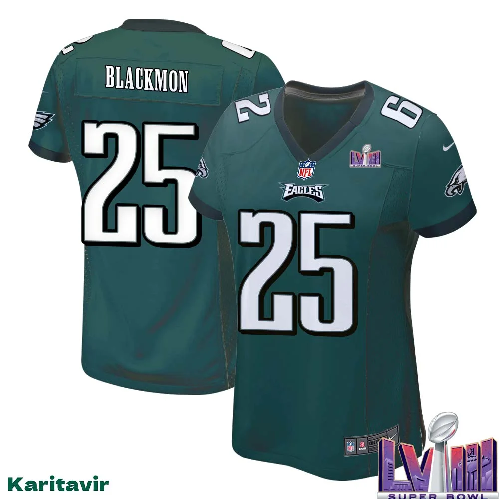Julian Blackmon No 25 Women Midnight Green Philadelphia Eagles Super Bowl LVIII Home Game Player Jersey 1