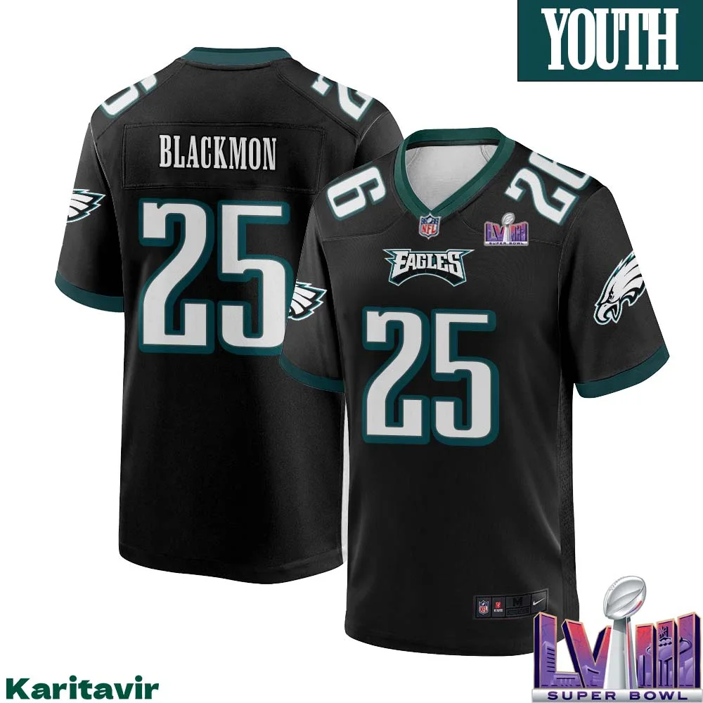 Julian Blackmon No 25 Youth Black Philadelphia Eagles Super Bowl LVIII Alternate Game Player Jersey