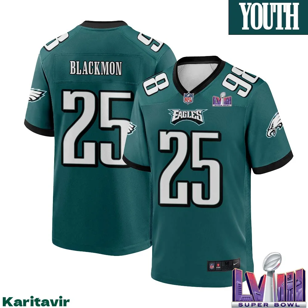 Julian Blackmon No 25 Youth Midnight Green Philadelphia Eagles Super Bowl LVIII Home Game Player Jersey 1