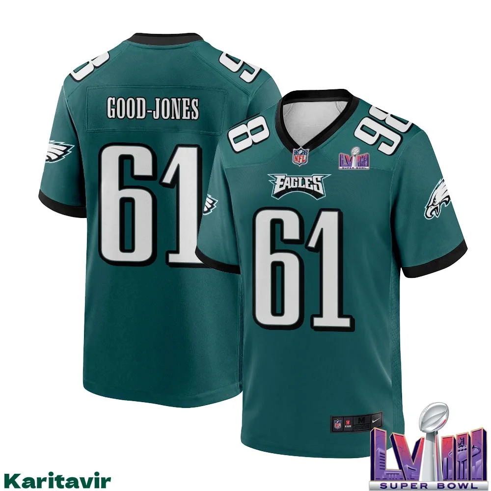 Julian Good Jones No 61 Men Midnight Green Philadelphia Eagles Super Bowl LVIII Home Game Player Jersey 1