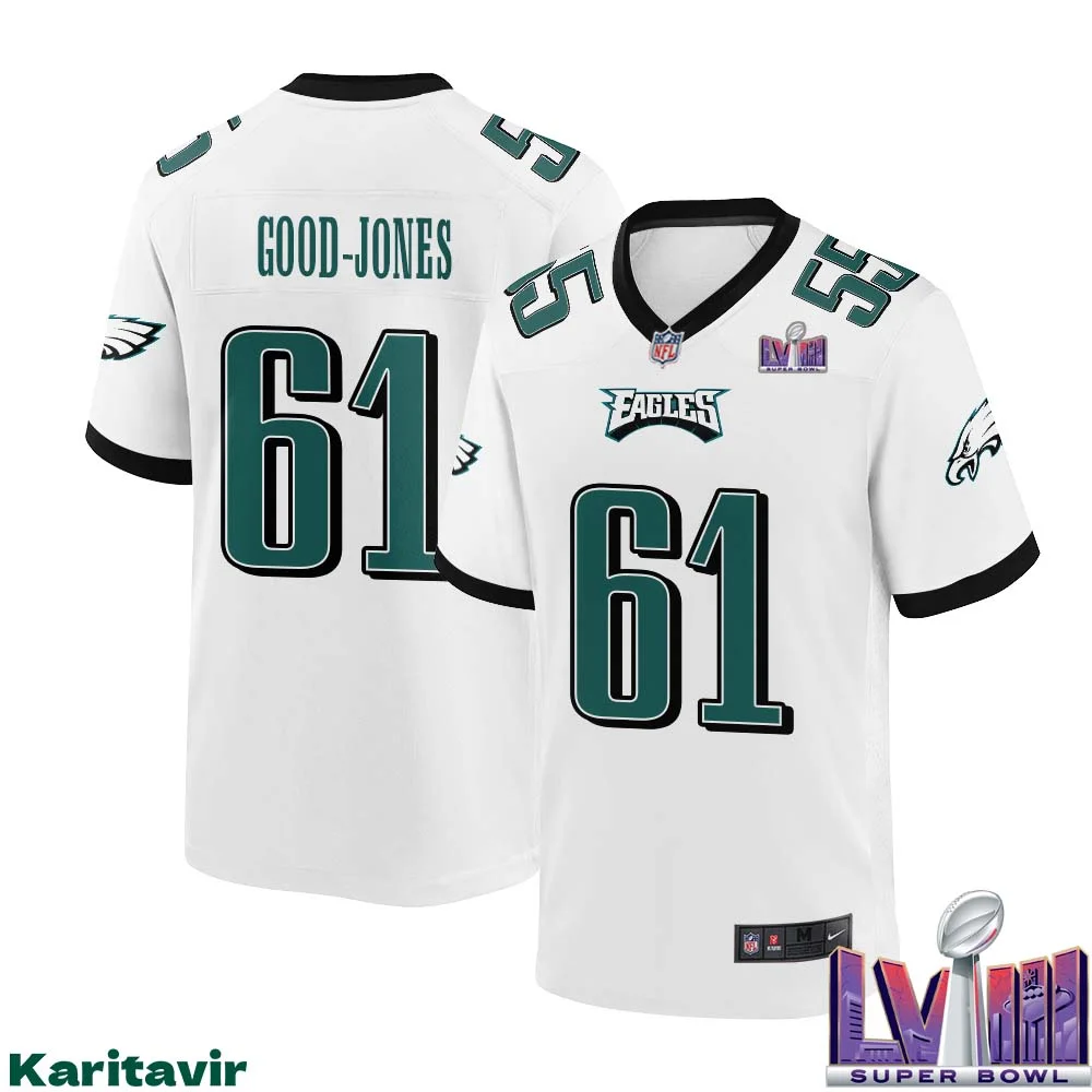 Julian Good Jones No 61 Men White Philadelphia Eagles Super Bowl LVIII Away Game Player Jersey