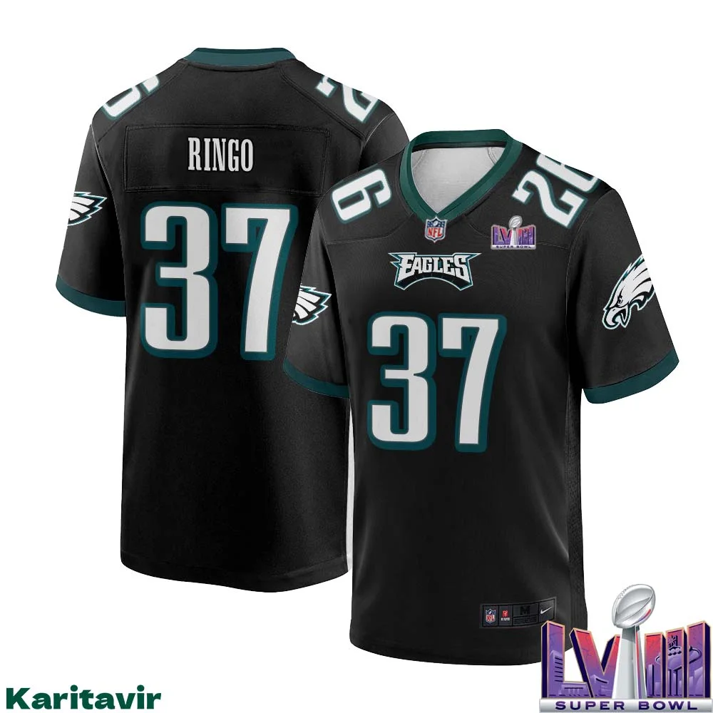 Kelee Ringo No 37 Men Black Philadelphia Eagles Super Bowl LVIII Alternate Game Player Jersey