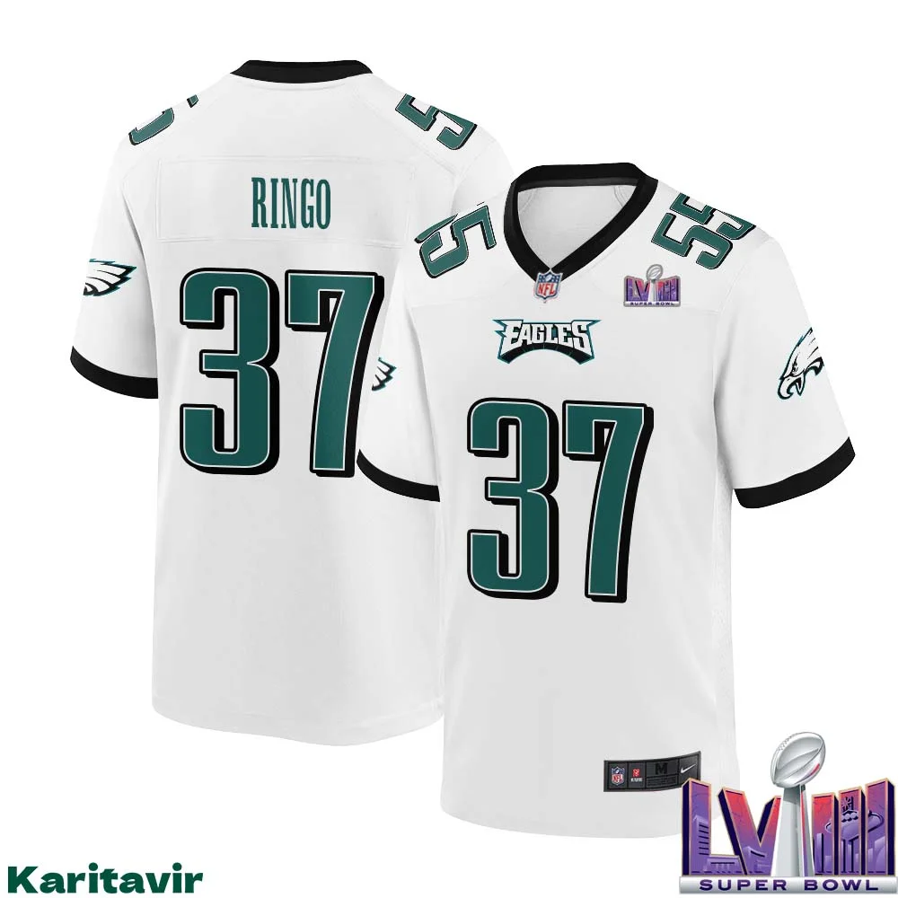 Kelee Ringo No 37 Men White Philadelphia Eagles Super Bowl LVIII Away Game Player Jersey 1
