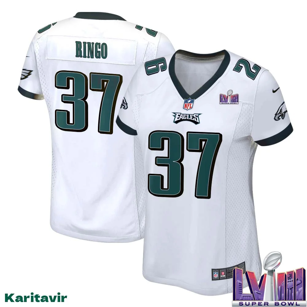 Kelee Ringo No 37 Women White Eagles Super Bowl LVIII Away Game Player Jersey 1