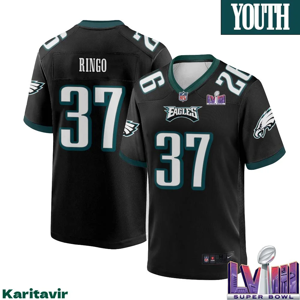 Kelee Ringo No 37 Youth Black Philadelphia Eagles Super Bowl LVIII Alternate Game Player Jersey