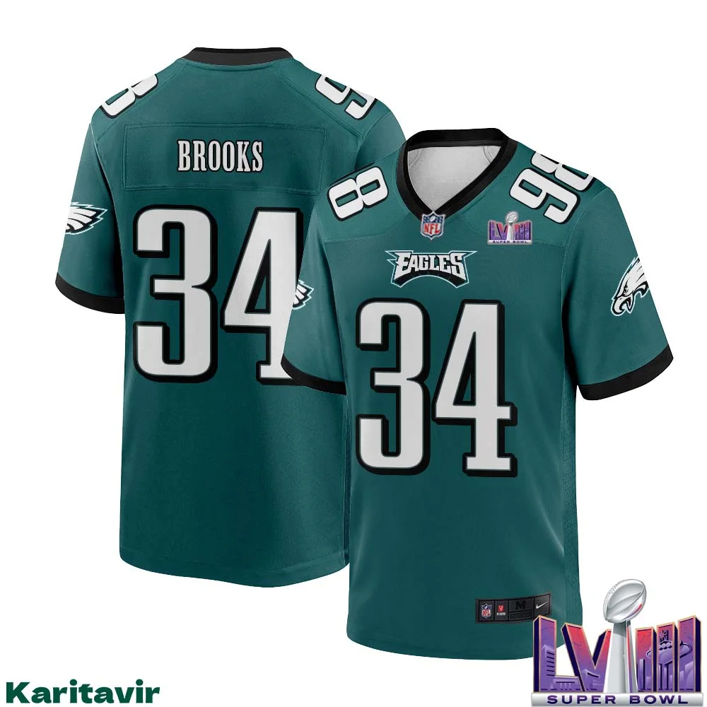 Kennedy Brooks No 34 Men Midnight Green Philadelphia Eagles Super Bowl LVIII Home Game Player Jersey