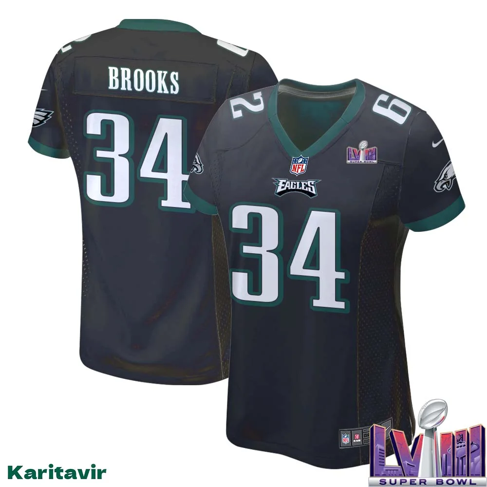 Kennedy Brooks No 34 Women Black Philadelphia Eagles Super Bowl LVIII Alternate Game Player Jersey
