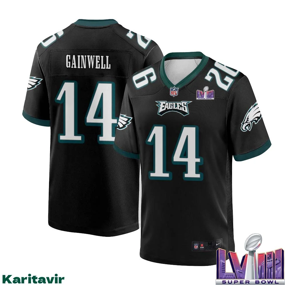 Kenneth Gainwell No 14 Men Black Philadelphia Eagles Super Bowl LVIII Alternate Game Player Jersey