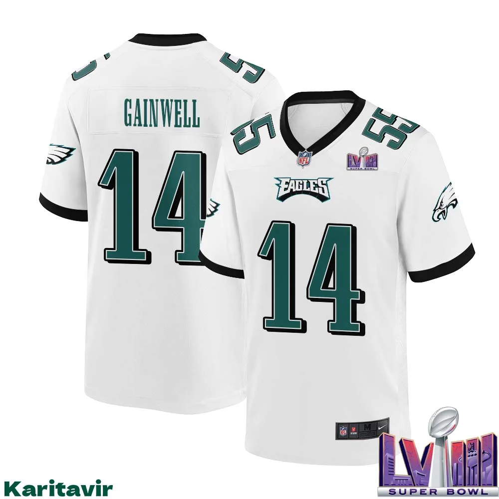 Kenneth Gainwell No 14 Men White Philadelphia Eagles Super Bowl LVIII Away Game Player Jersey