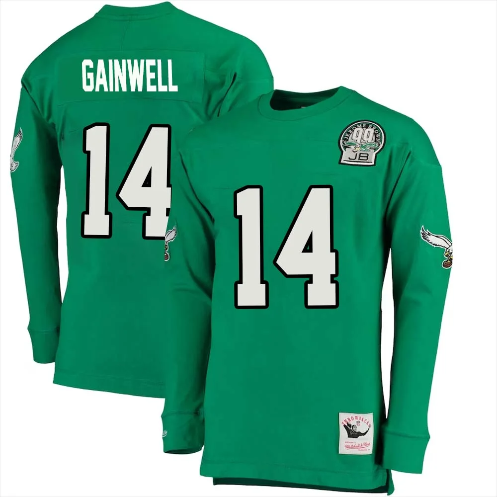 Kenneth Gainwell No 14 Mitchell Ness Kelly Long Sleeve Top Green Philadelphia Eagles Throwback Retired Player 1