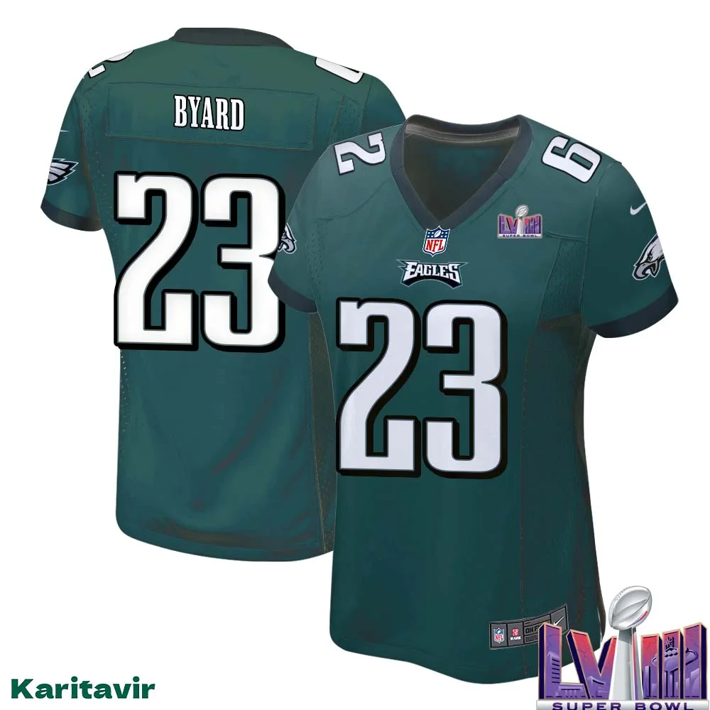 Kevin Byard No 23 Women Midnight Green Philadelphia Eagles Super Bowl LVIII Home Game Player Jersey 1