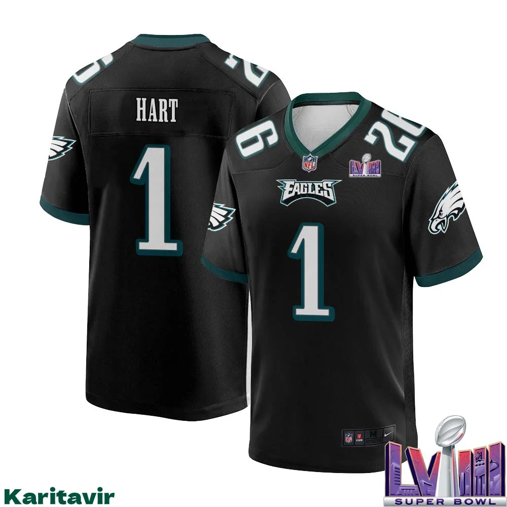 Kevin Hart No 1 Men Black Philadelphia Eagles Super Bowl LVIII Alternate Game Player Jersey 1