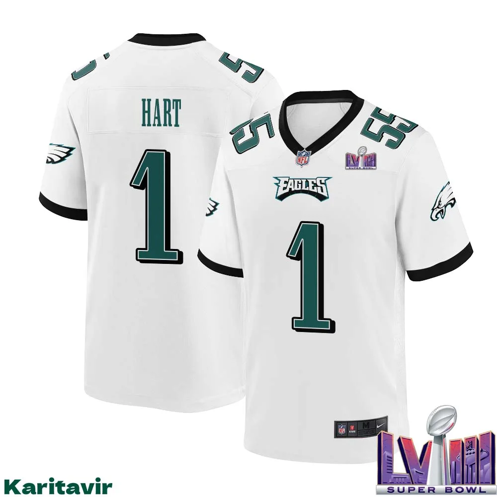 Kevin Hart No 1 Men White Philadelphia Eagles Super Bowl LVIII Away Game Player Jersey 1