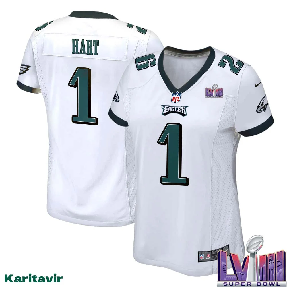 Kevin Hart No 1 Women White Eagles Super Bowl LVIII Away Game Player Jersey