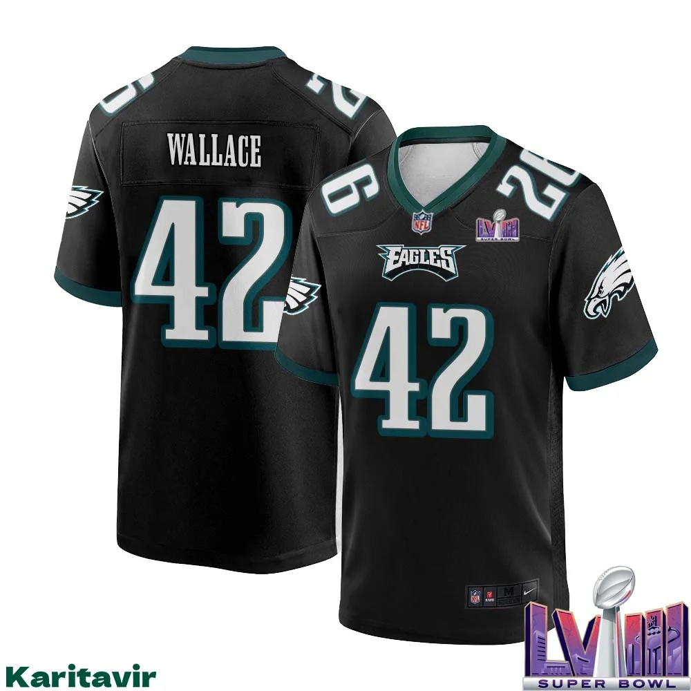KVon Wallace No 42 Men Black Philadelphia Eagles Super Bowl LVIII Alternate Game Player Jersey