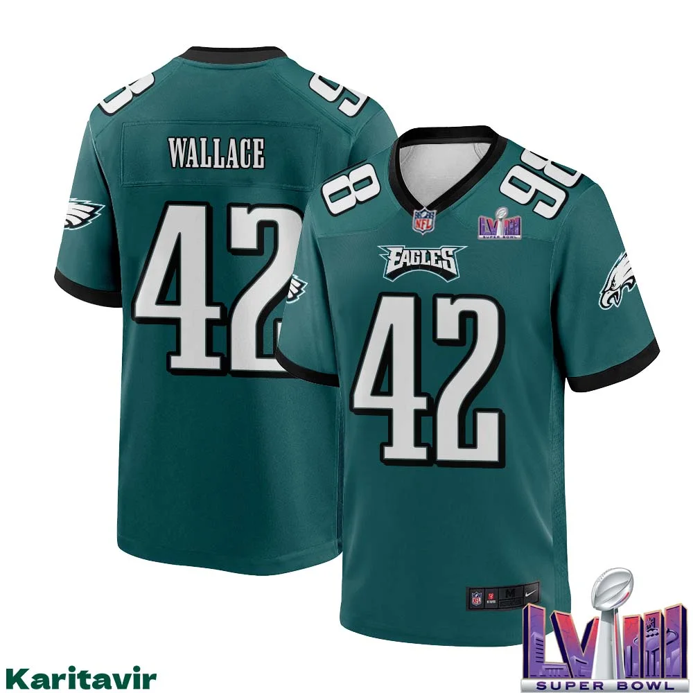 KVon Wallace No 42 Men Midnight Green Philadelphia Eagles Super Bowl LVIII Home Game Player Jersey