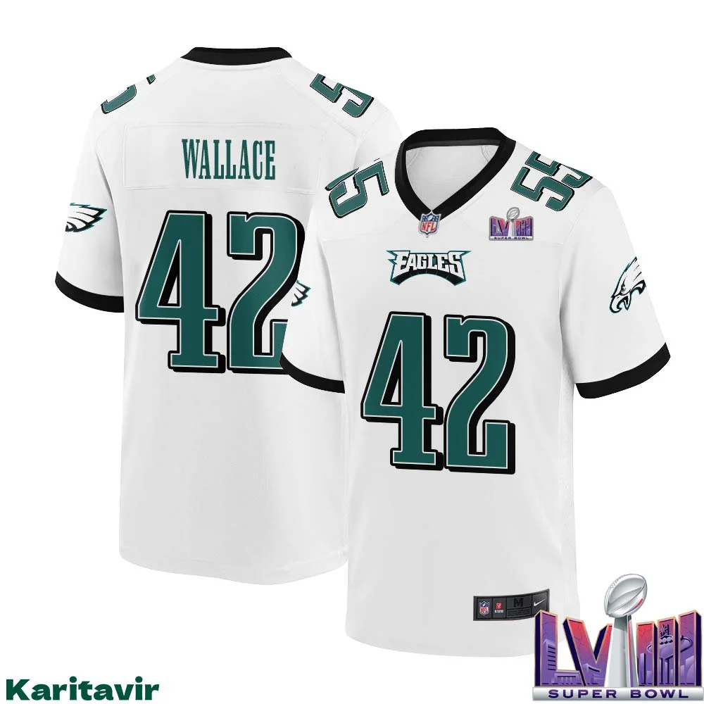 KVon Wallace No 42 Men White Philadelphia Eagles Super Bowl LVIII Away Game Player Jersey